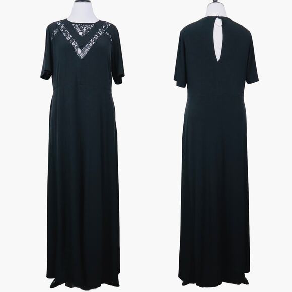 NWT ASOS CURVE Size 16 Maxi Dress V Neck Lace Flutter Sleeve Black - Picture 1 of 12